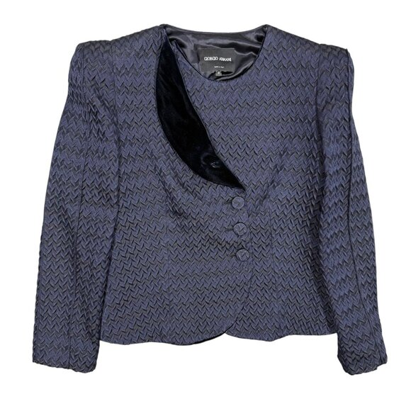 Giorgio Armani Wool & Silk Blazer Textured Blue Velvet Lining Made in Italy 40 - Picture 1 of 9